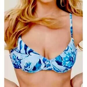 NWT Andie Swim The Bermuda Top In Bluf Blue Floral Eco Nylon Size Large